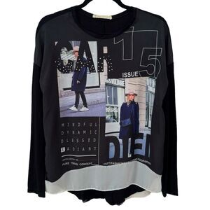 Aquamar Graphic Layered Black Blouse Size Small